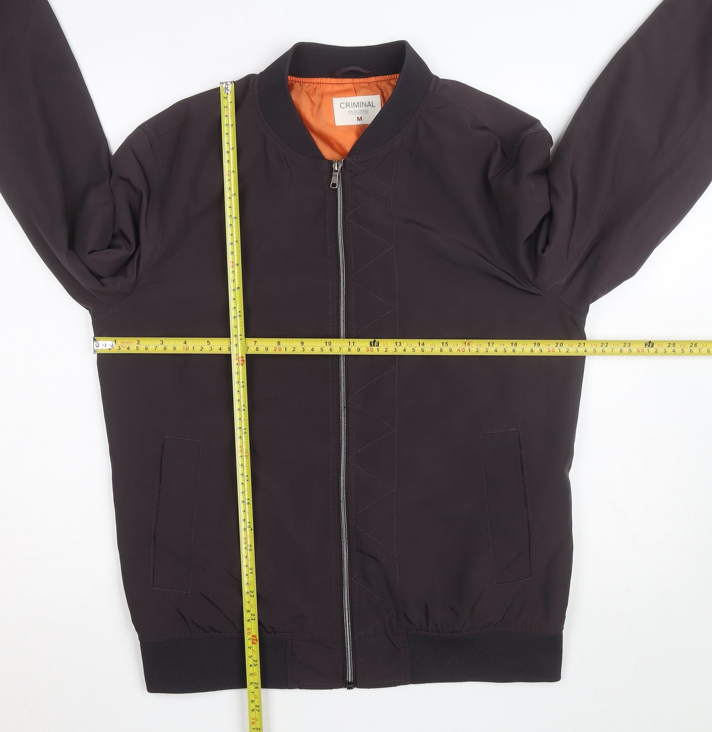Criminal Men’s Black Bomber Jacket Size M Polyester Lined Zip Casual