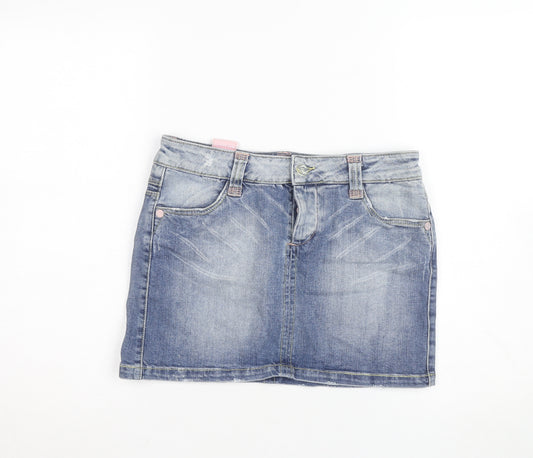 VILA Women Blue Denim Mini Skirt S Casual Retro Stretch