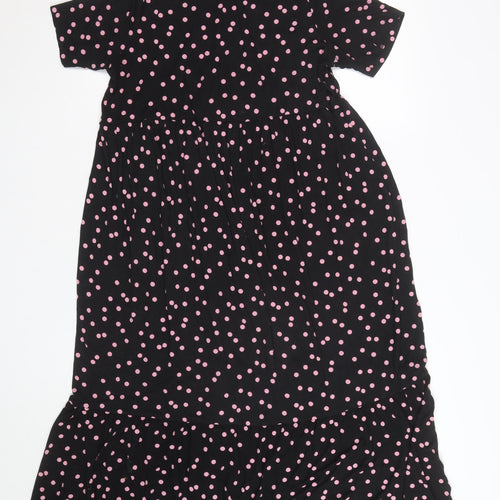 Marks and Spencer Women's Black Pink Polka Dot Midi A-Line Dress Size 12