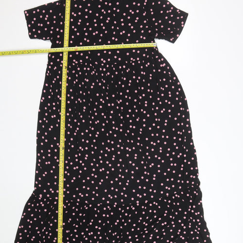 Marks and Spencer Women's Black Pink Polka Dot Midi A-Line Dress Size 12