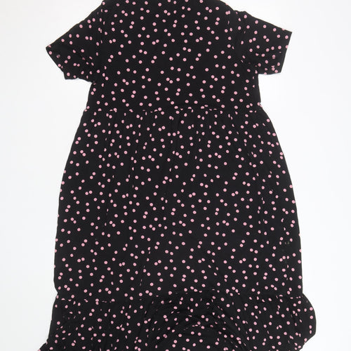 Marks and Spencer Women's Black Pink Polka Dot Midi A-Line Dress Size 12