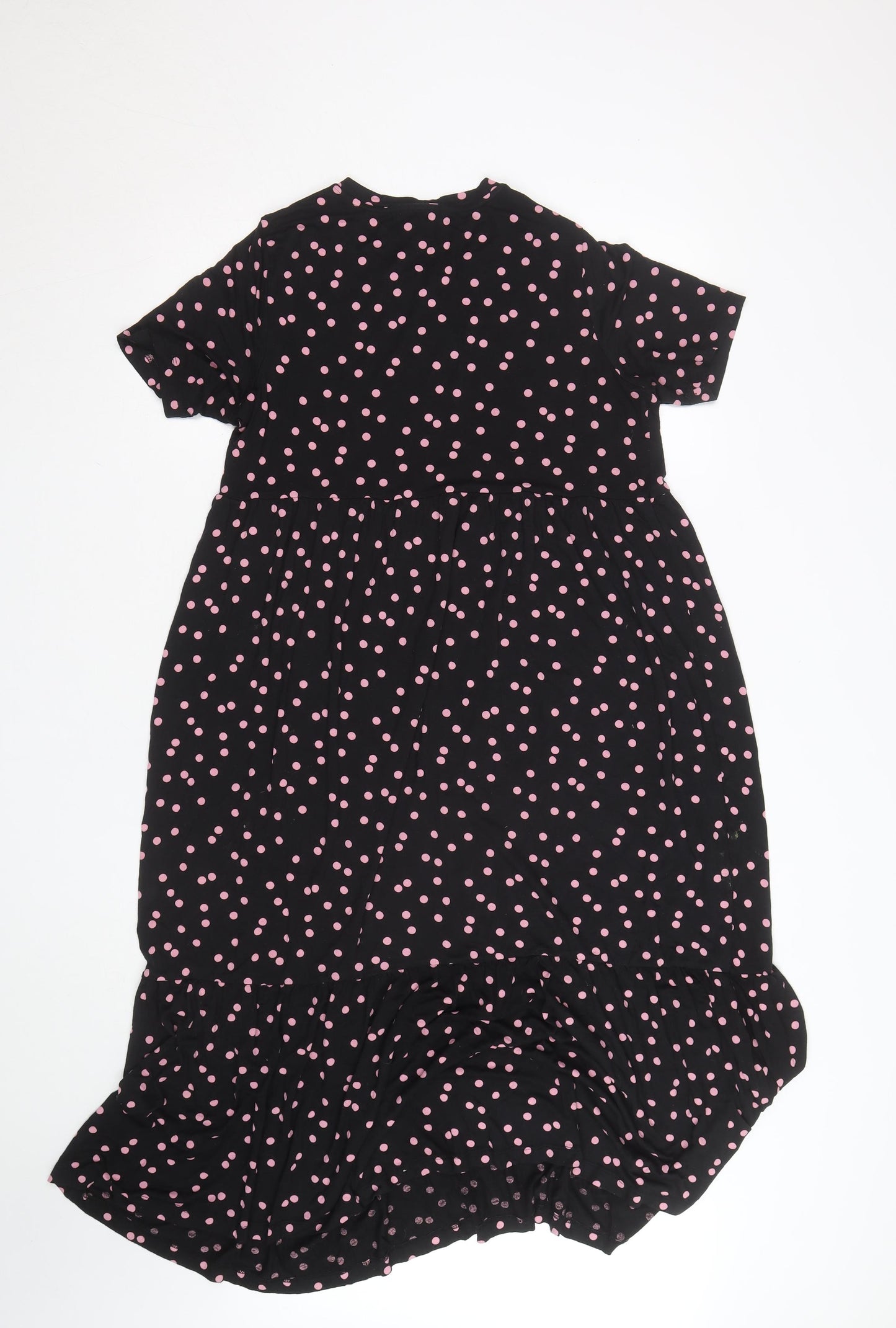 Marks and Spencer Women's Black Pink Polka Dot Midi A-Line Dress Size 12