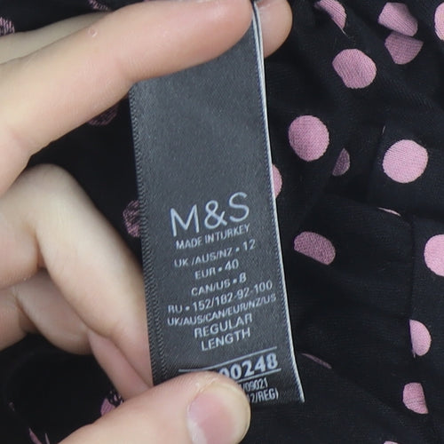 Marks and Spencer Women's Black Pink Polka Dot Midi A-Line Dress Size 12