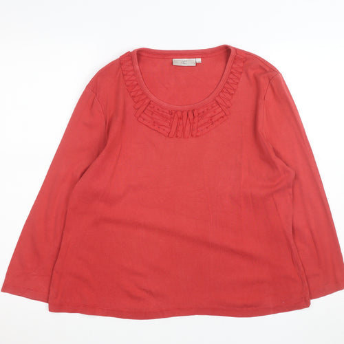 CC Women Red Beaded Ruffle Cotton Long Sleeve Top Size L