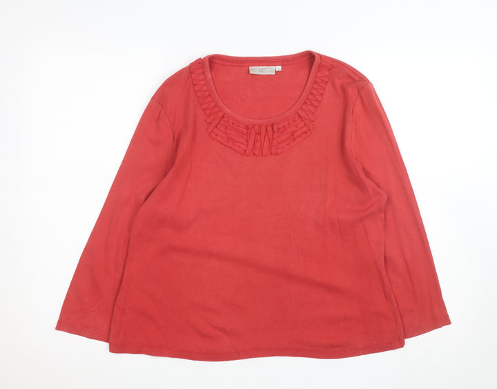 CC Women Red Beaded Ruffle Cotton Long Sleeve Top Size L