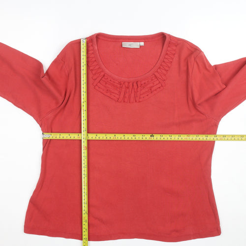 CC Women Red Beaded Ruffle Cotton Long Sleeve Top Size L