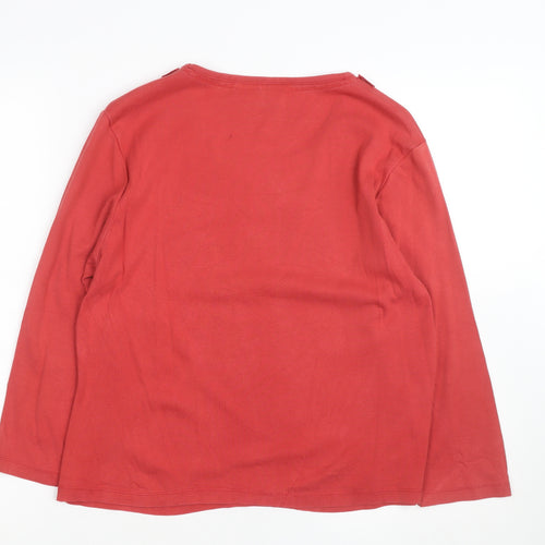 CC Women Red Beaded Ruffle Cotton Long Sleeve Top Size L