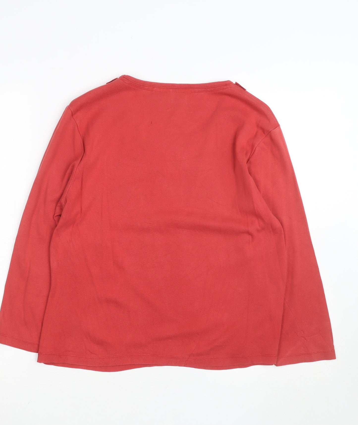 CC Women Red Beaded Ruffle Cotton Long Sleeve Top Size L