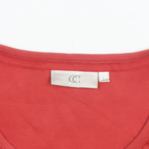 CC Women Red Beaded Ruffle Cotton Long Sleeve Top Size L