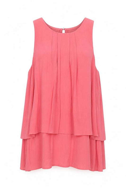 Front view of J.Crew Women’s Pink Sleeveless Pleated Tunic Blouse, size UK 2