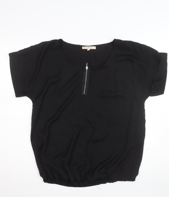 Envie de Fraises Women’s Black Size 14 Zip Neck Short Sleeve Blouse