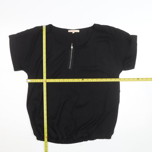 Envie de Fraises Women’s Black Size 14 Zip Neck Short Sleeve Blouse