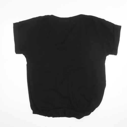 Envie de Fraises Women’s Black Size 14 Zip Neck Short Sleeve Blouse