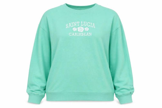 Front view of Hollister Women’s Green Saint Lucia Caribbean Pullover Sweatshirt M