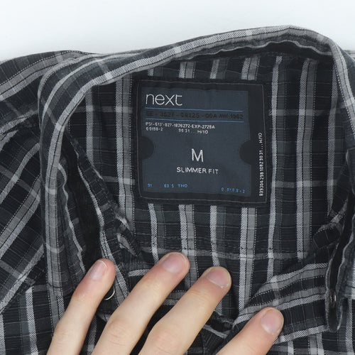 Next Men's Grey Check Slim Fit Long Sleeve Button-Up Shirt - M