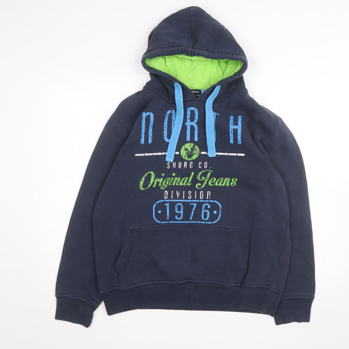 Cargo Quay Men’s Blue Pullover Hoodie L Graphic Fleece Lined