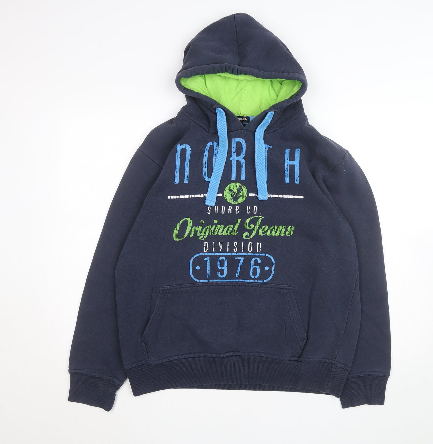 Cargo Quay Men’s Blue Pullover Hoodie L Graphic Fleece Lined
