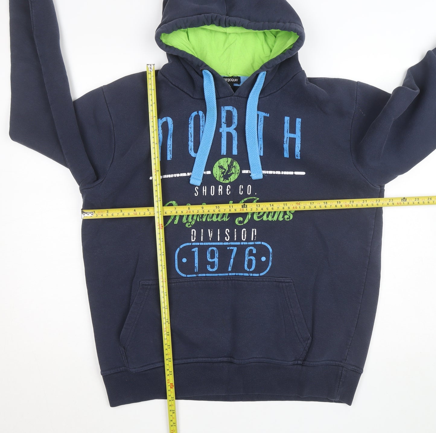 Cargo Quay Men’s Blue Pullover Hoodie L Graphic Fleece Lined