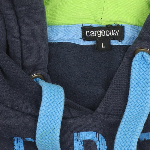 Cargo Quay Men’s Blue Pullover Hoodie L Graphic Fleece Lined