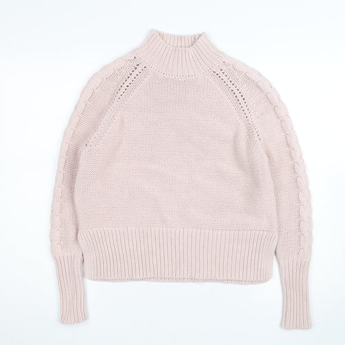 Mint Velvet Women Pink Mock Neck Chunky-Knit Pullover Jumper S