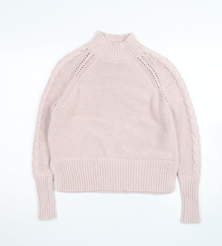 Mint Velvet Women Pink Mock Neck Chunky-Knit Pullover Jumper S