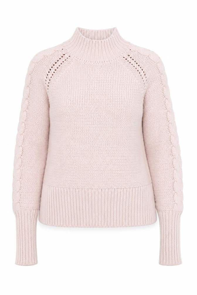 Front view of Mint Velvet Women Pink Mock Neck Chunky-Knit jumper S