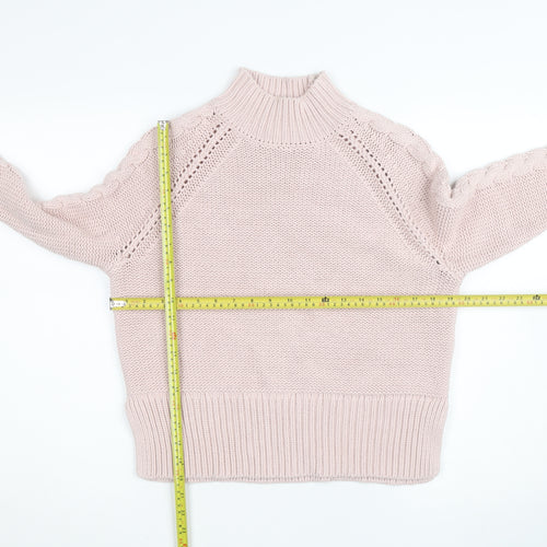 Mint Velvet Women Pink Mock Neck Chunky-Knit Pullover Jumper S