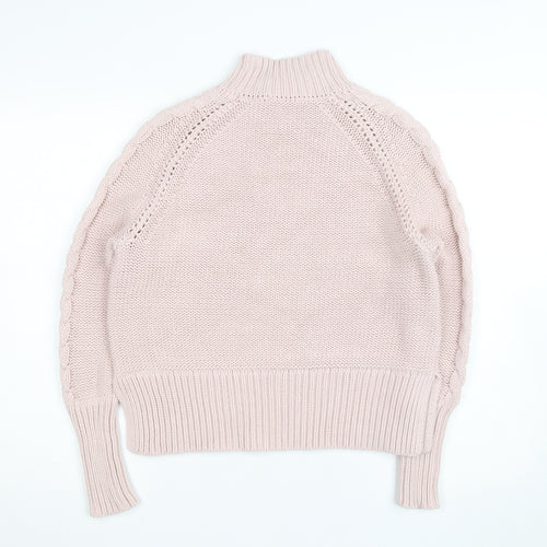 Mint Velvet Women Pink Mock Neck Chunky-Knit Pullover Jumper S