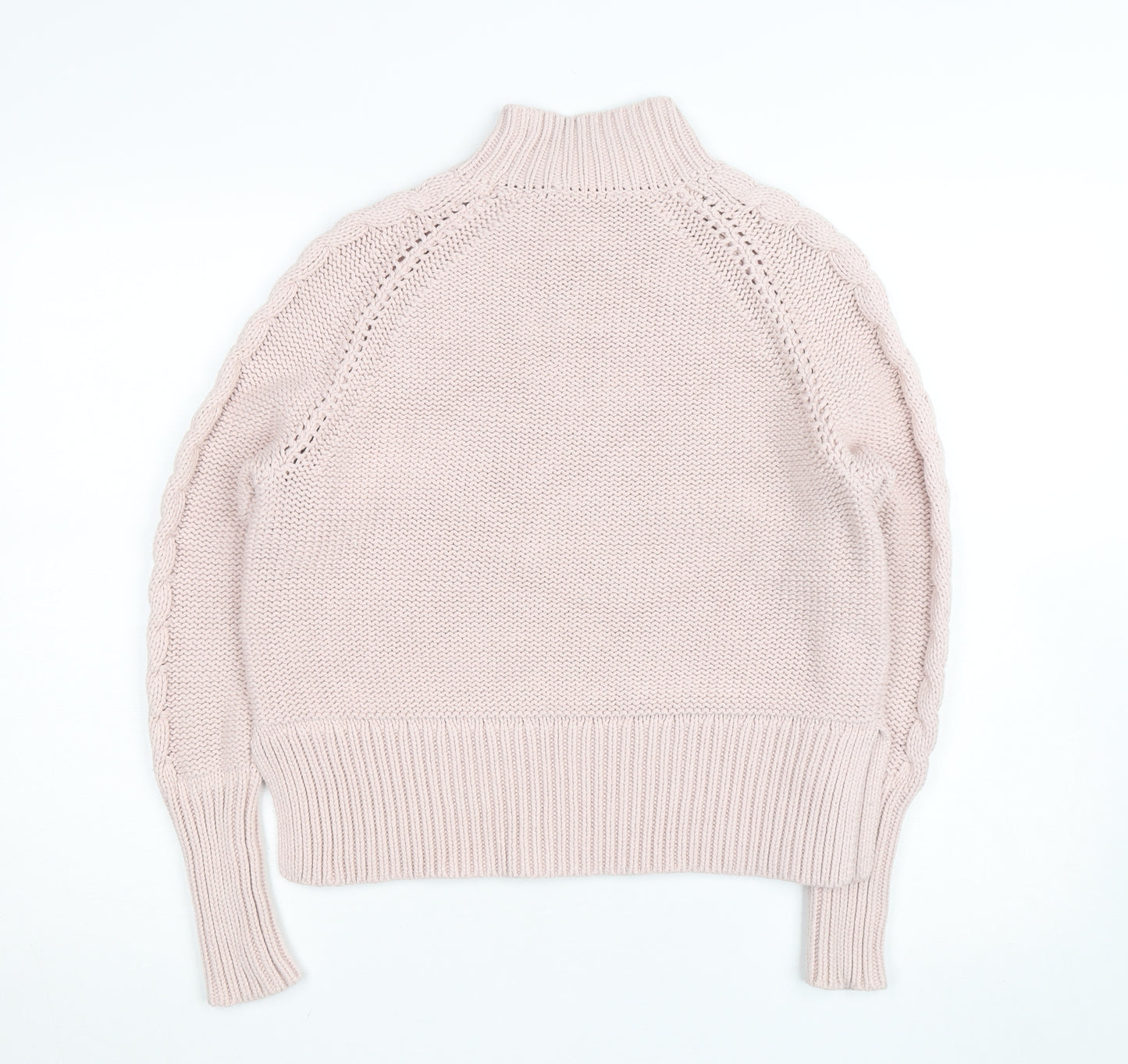 Mint Velvet Women Pink Mock Neck Chunky-Knit Pullover Jumper S