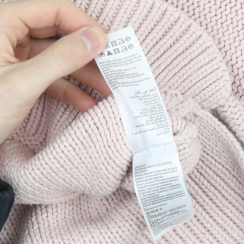 Mint Velvet Women Pink Mock Neck Chunky-Knit Pullover Jumper S