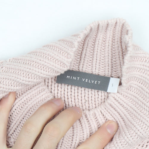 Mint Velvet Women Pink Mock Neck Chunky-Knit Pullover Jumper S