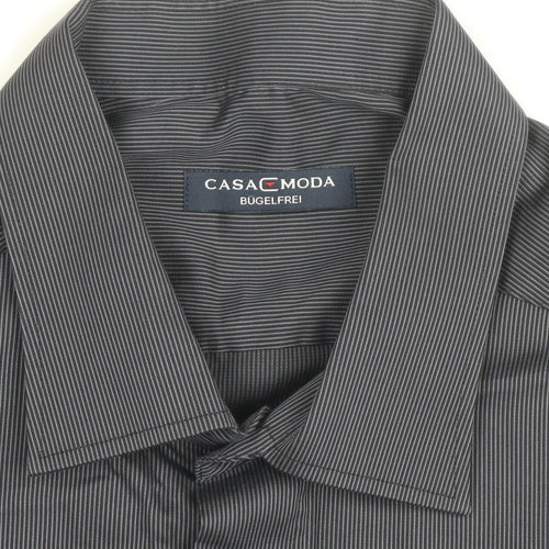 Casa Moda Men's Grey Striped Long Sleeve Non-Iron Cotton Shirt Size 47