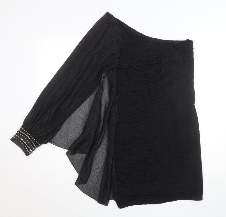 Jasmine London Women's Black One Shoulder Beaded Blouse Size 12