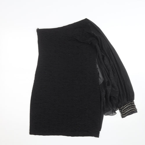 Jasmine London Women's Black One Shoulder Beaded Blouse Size 12