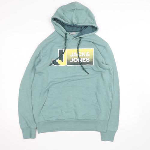 Jack & Jones Men’s Green L Pullover Hoodie Graphic Logo