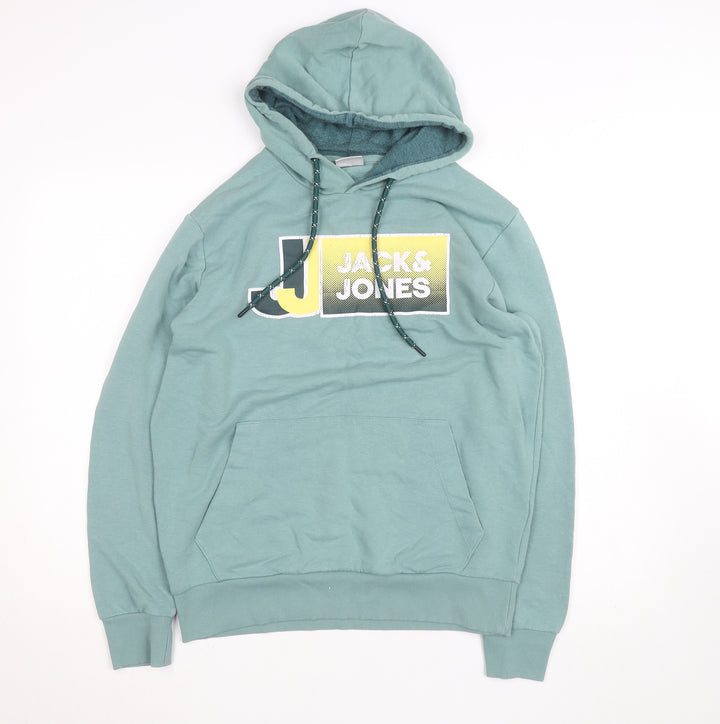 Jack & Jones Men’s Green L Pullover Hoodie Graphic Logo
