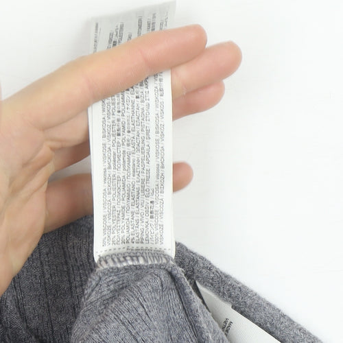 MNG Women's Grey V-Neck Ribbed Knit Long Sleeve Pullover Jumper Size 12