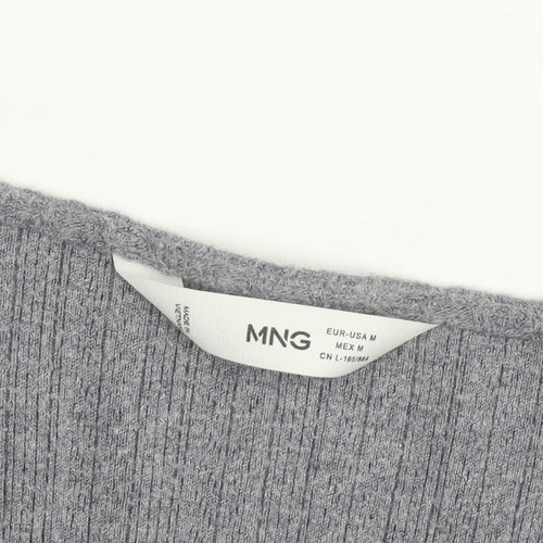 MNG Women's Grey V-Neck Ribbed Knit Long Sleeve Pullover Jumper Size 12