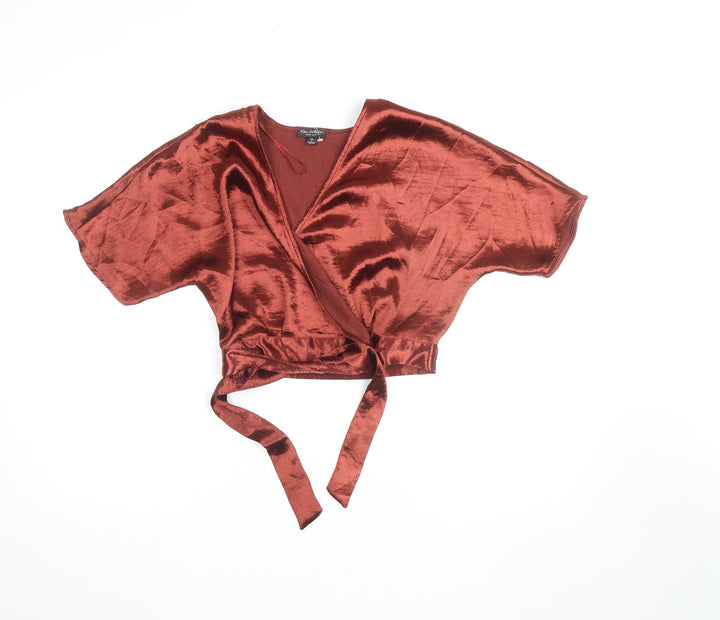 Miss Selfridge Womens Brown Velvet Wrap Blouse Size 8