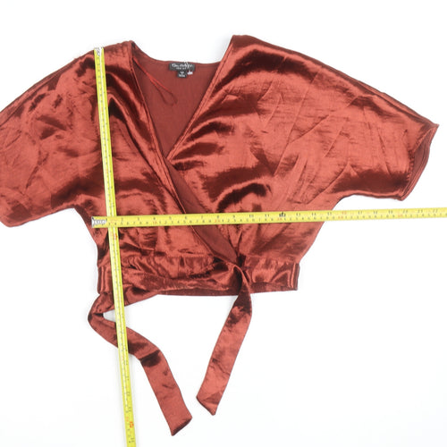 Miss Selfridge Womens Brown Velvet Wrap Blouse Size 8