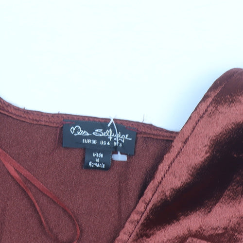Miss Selfridge Womens Brown Velvet Wrap Blouse Size 8