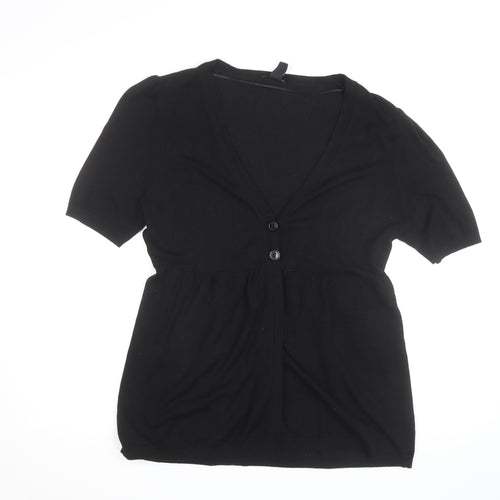 H&M Women's Black Cotton Knit Button V-Neck Tunic Blouse Size L