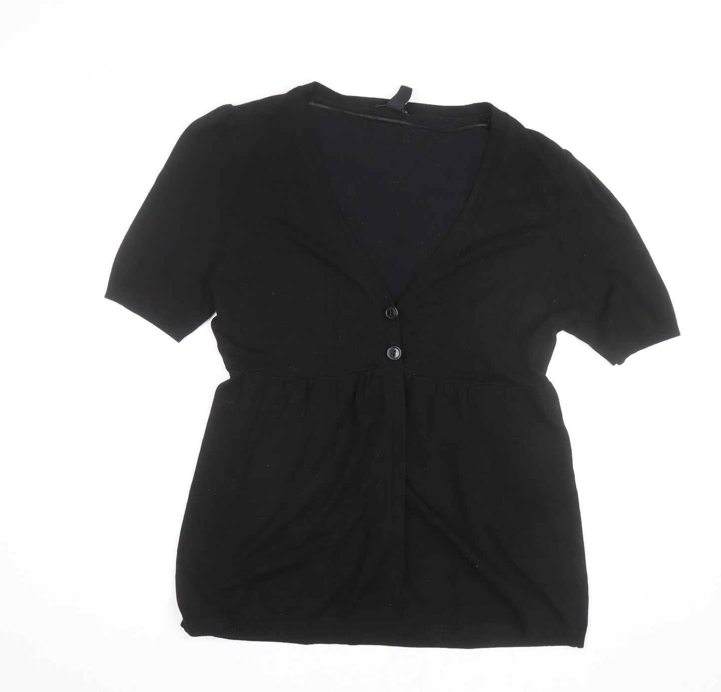 H&M Women's Black Cotton Knit Button V-Neck Tunic Blouse Size L