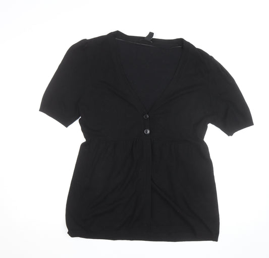 H&M Women's Black Cotton Knit Button V-Neck Tunic Blouse Size L