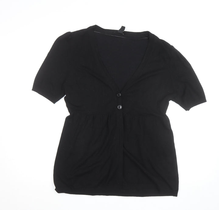 H&M Women's Black Cotton Knit Button V-Neck Tunic Blouse Size L