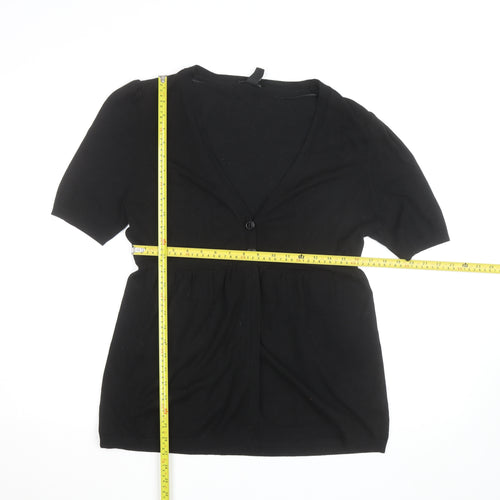 H&M Women's Black Cotton Knit Button V-Neck Tunic Blouse Size L