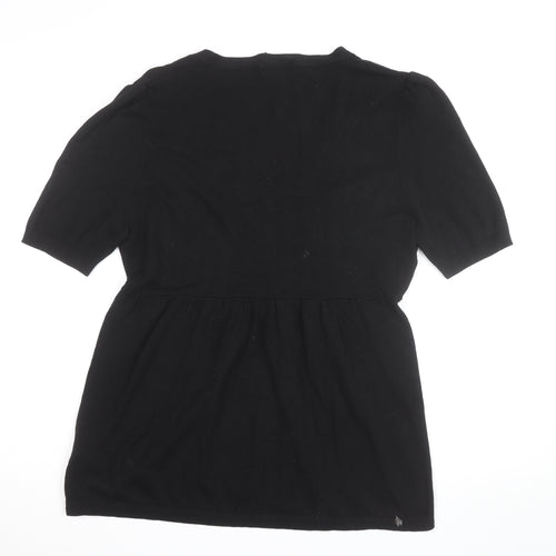 H&M Women's Black Cotton Knit Button V-Neck Tunic Blouse Size L