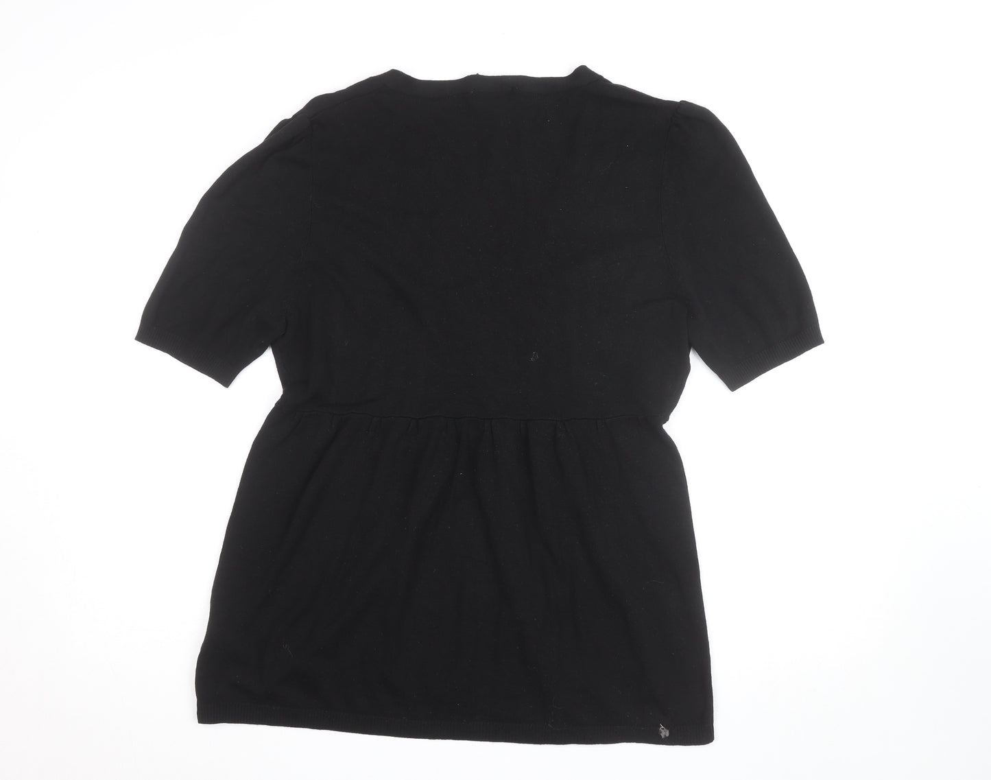 H&M Women's Black Cotton Knit Button V-Neck Tunic Blouse Size L