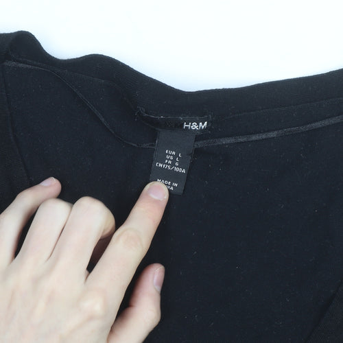 H&M Women's Black Cotton Knit Button V-Neck Tunic Blouse Size L