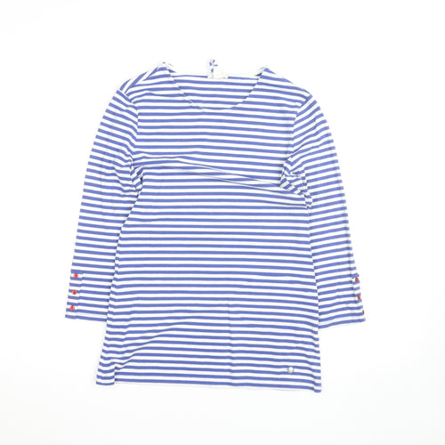 Esprit Women Blue White Striped Long Sleeve Boat Neck T-Shirt L